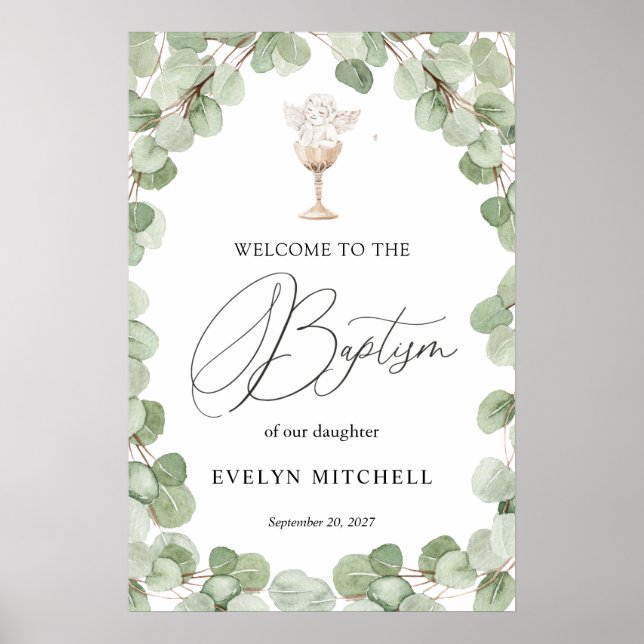 Eucalyptus Feuilles Baby Angel Baptism Affiche de  (Devant)