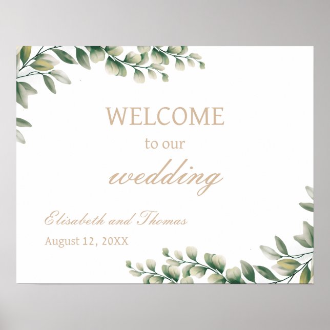 Eucalyptus Feuilles Élégante Affiche de bienvenue  (Devant)