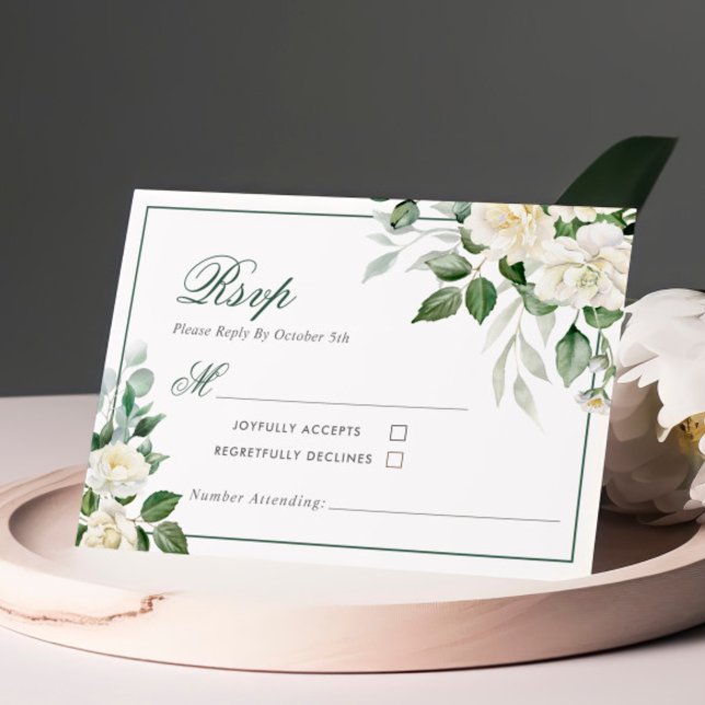Eucalyptus Fleurs blanches Mariage Carte RSVP (Créateur téléchargé)