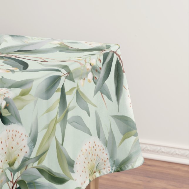 Eucalyptus Fleurs Vert Blanc Tissu Nappe (In Situ)