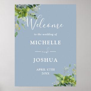 Eucalyptus Floral Dusty Blue Mariage Affiche de bi