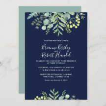 Eucalyptus Floral Faire-part de mariage Navy