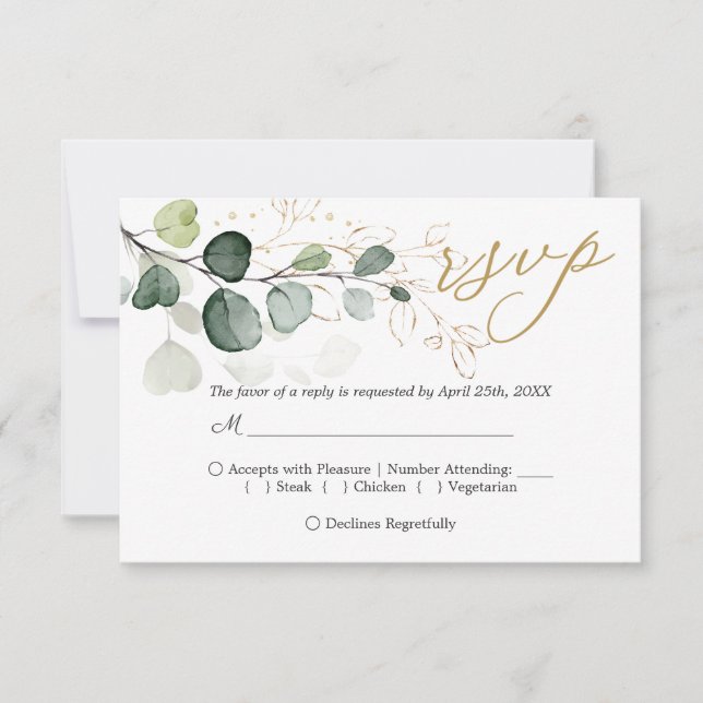 Eucalyptus Foliage Gold Feuilles mariage carte RSV (Devant)