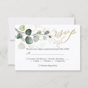 Eucalyptus Foliage Gold Feuilles mariage carte RSV