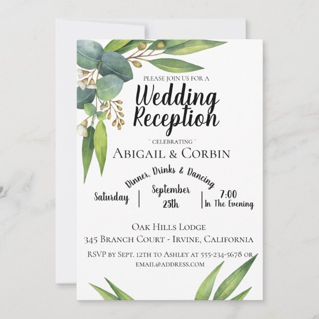 Eucalyptus Foliage Mariage Réception Invitation (Devant)
