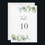 Eucalyptus Foliage Mariage Siège Numéro 10<br><div class="desc">Planifiez votre réception de mariage avec précision, à partir de la date d'enregistrement, au jour des événements mariages comme la réception et les arrangements de sièges avec ces feuilles botaniques d'eucalyptus numéro de table carte de sièges. Personnalisez entièrement une carte et ajoutez-la à votre panier. Cliquez ensuite sur l'aperçu dans...</div>