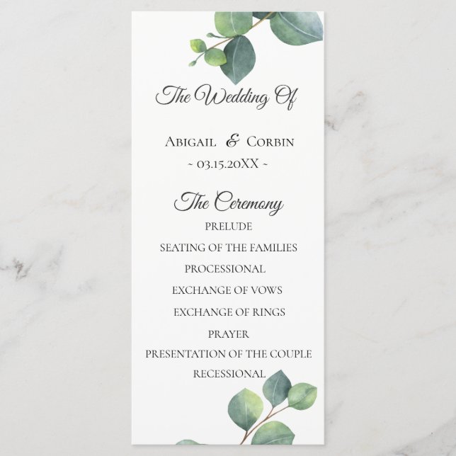 Eucalyptus Foliage Programme de mariage (Devant)