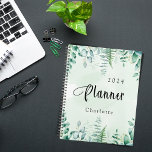 Eucalyptus fougères de bois verdure 2023<br><div class="desc">Arrière - plan vert aquarellé. Décoré de verdure d'eucalyptus et de fougères de bois. Ajoutez une année et votre nom.</div>