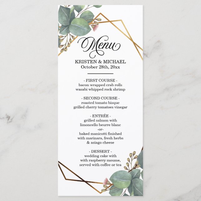 Eucalyptus geo frame menu mariage (Devant)