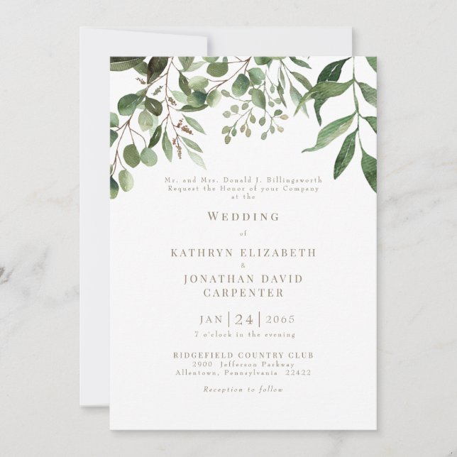 Eucalyptus Gold Faire-part de mariage texte (Devant)
