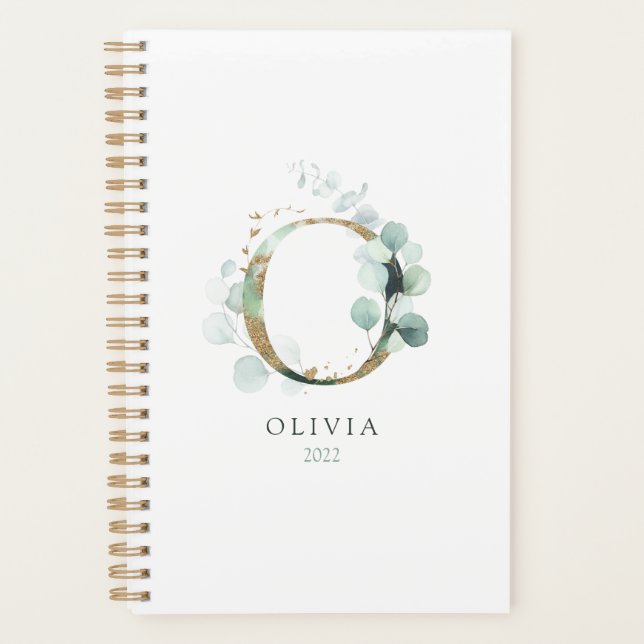 Eucalyptus Gold Monogramme Initiale O Floral Vert (Devant)