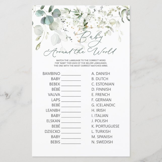 Eucalyptus Green Baby autour du monde jeu (Devant)