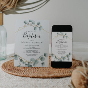 Eucalyptus Green Baptism Invitation Card