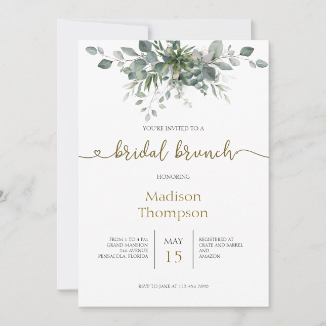 Eucalyptus Green Bridal Brunch Invitation (Devant)