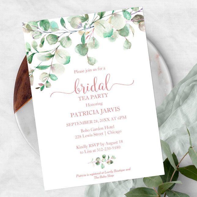 Eucalyptus Green Bridal Tea Party Invitation (Créateur téléchargé)