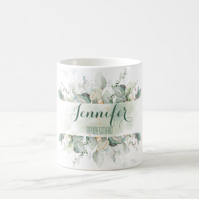 Eucalyptus Green Feuilles Custom Bridesmaid Mug (Centre)