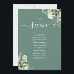 Eucalyptus Green Floral Seing Plan Numéro de table<br><div class="desc">Ces élégants numéros de table de mariage feuille vert eucalyptus peuvent être personnalisés avec le plan de séjour de vos invités dans la typographie chic. Les cartes sont imprimées à l'avant et à l'arrière (recto double). Conçu par Thisisnotme©</div>