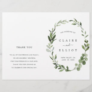 Eucalyptus Green Foliage Wreath Wedding Programme