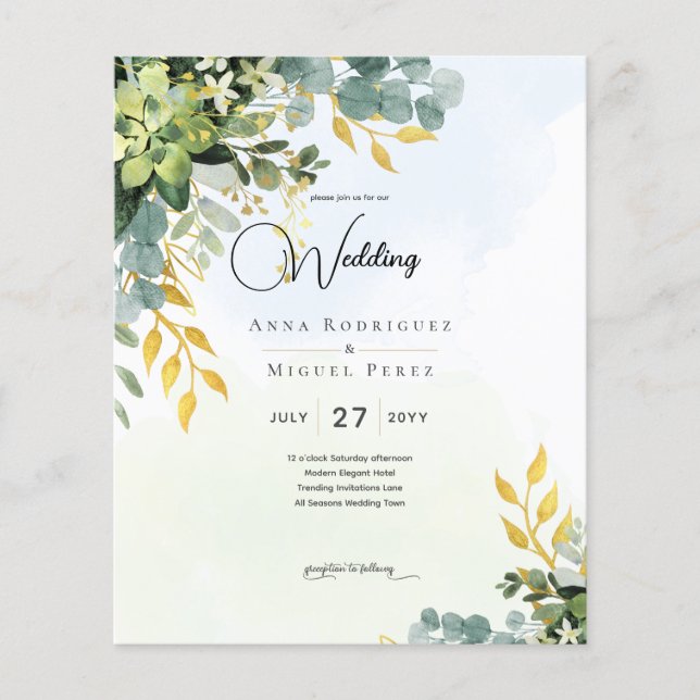 Eucalyptus Green Gold Wedding Inviter la verdure (Devant)