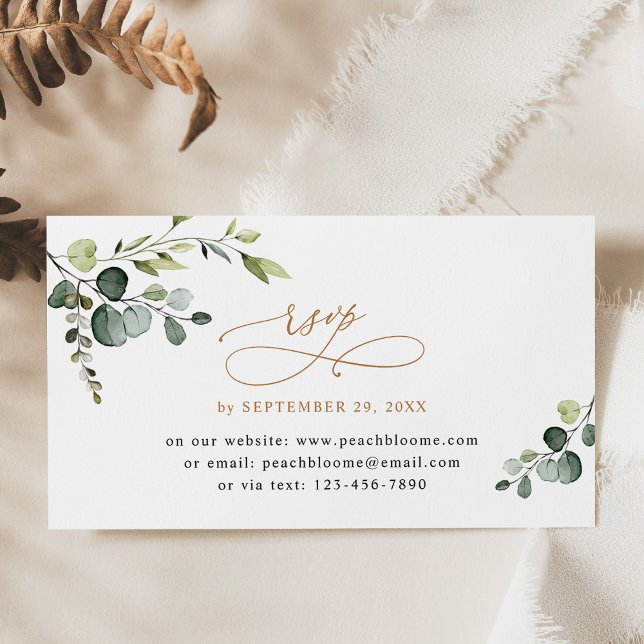 Eucalyptus Green Mariage Gold en ligne Cartes RSVP (Créateur téléchargé)