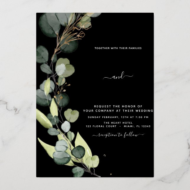 Eucalyptus Green Mariage or Foil Invitation (Recto)