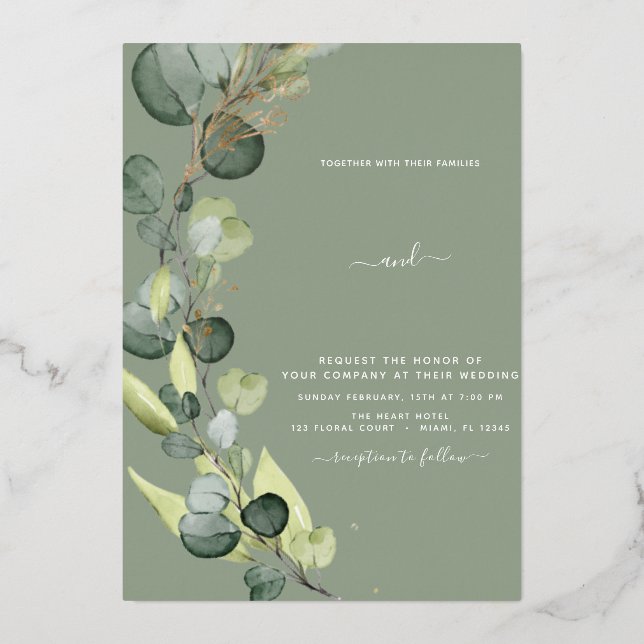 Eucalyptus Green Mariage or Foil Invitation (Recto)