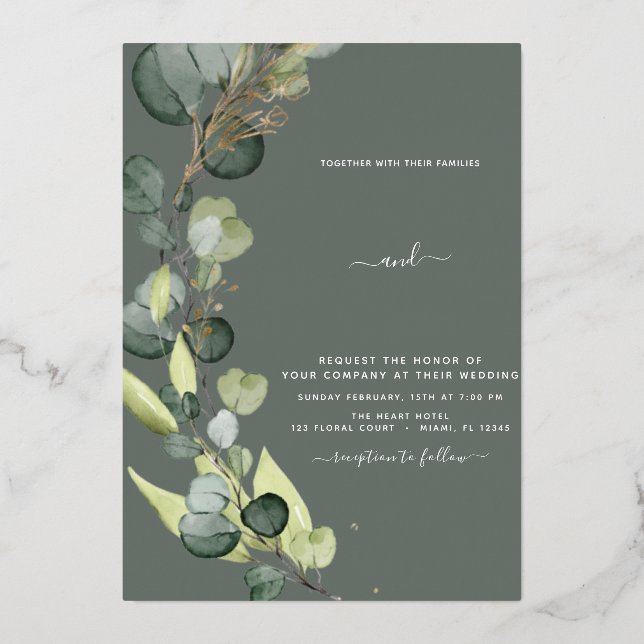 Eucalyptus Green Mariage or Foil Invitation (Recto)