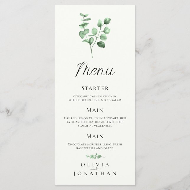 Eucalyptus Green Menu Mariage minimaliste (Devant)