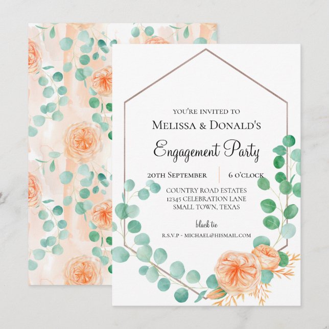 Eucalyptus Green Peach Floral Engagement Party (Devant / Derrière)
