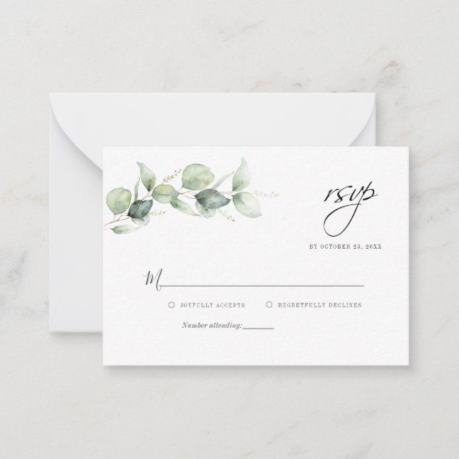 Eucalyptus Greenery Budget Mariage carte RSVP (Devant)