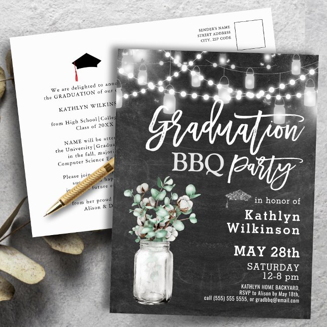 Eucalyptus Greenery GRAD BBQ Party Invitation (Créateur téléchargé)