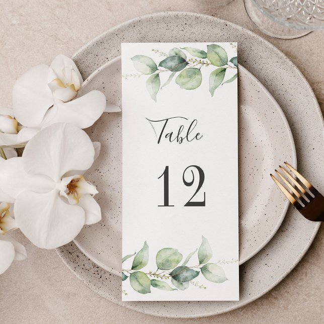 Eucalyptus Greenery Mariage Siège Numéro de table (Eucalyptus Greenery Watercolor Wedding Reception Table Number)
