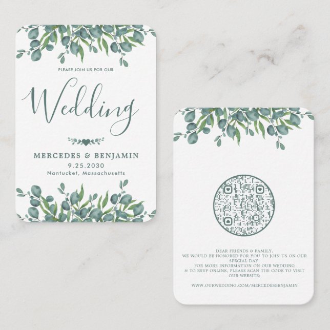 Eucalyptus Greenery QR Code Wedding Invitation (Devant / Derrière)