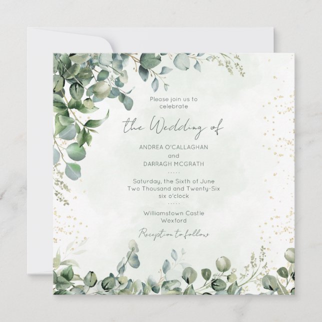 Eucalyptus Greenery Wedding Invitation 1001 Square (Devant)