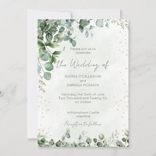 Eucalyptus Greenery Wedding Invitation Flat Card (Devant)