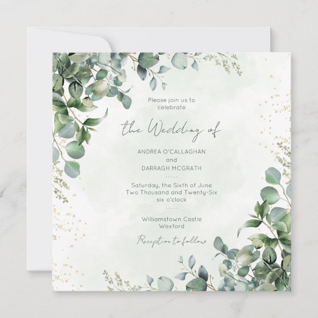 Eucalyptus Greenery Wedding Invitation Square 1001 (Devant)
