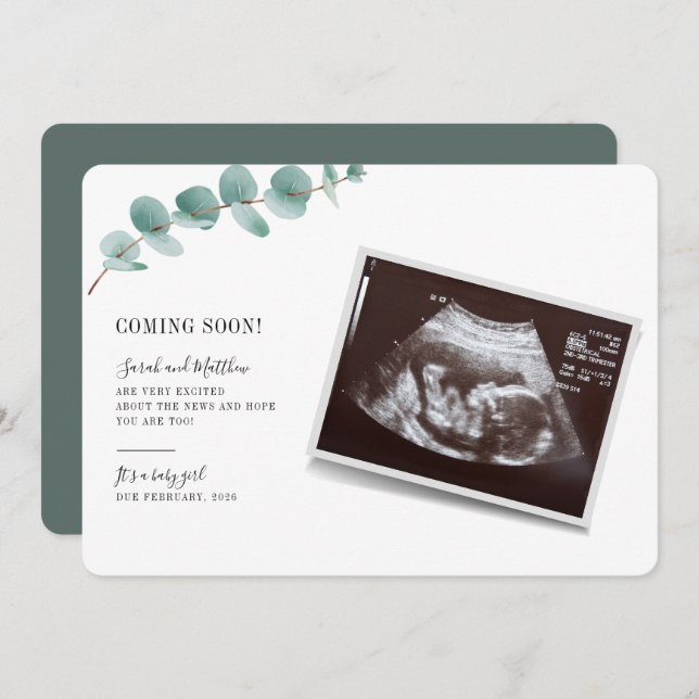 Eucalyptus Grossesse bébé Faire-part de révélation (Devant / Derrière)