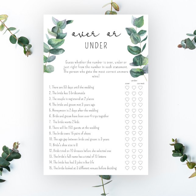 Eucalyptus - Jeu de baby shower : Plus ou Moins (Créateur téléchargé)