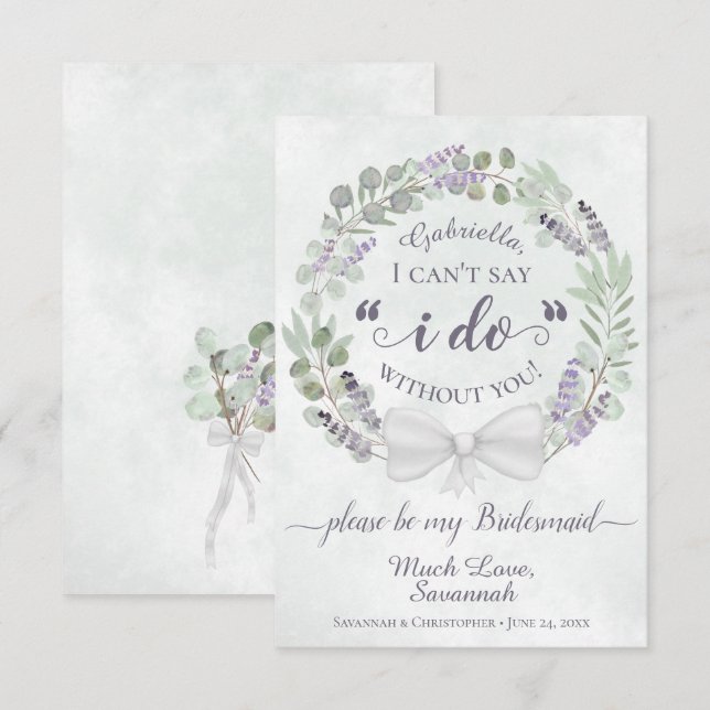 Eucalyptus & Lavender Be My Bridesmaid Card (Devant / Derrière)