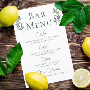 Eucalyptus Leaf Simple Botanique Mariage Bar Menu