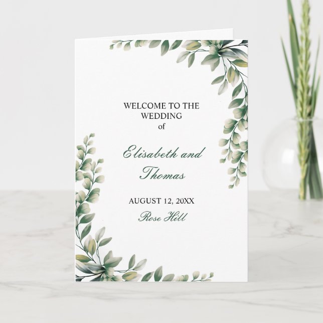 Eucalyptus leaves modern wedding programme  (Devant)