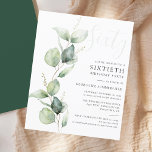 Eucalyptus Maman 60e Anniversaire Fête Invitation<br><div class="desc">Il pourrait s'agir d'une fête surprise ou d'une autre décennie spéciale. Cette invitation à la fête de 60e anniversaire avec un design vert d'eucalyptus avec une typographie populaire moderne peut être facilement édité pour convenir à toute fête d'anniversaire ou d'anniversaire. Vous pouvez modifier le libellé, les détails de l'anniversaire et...</div>