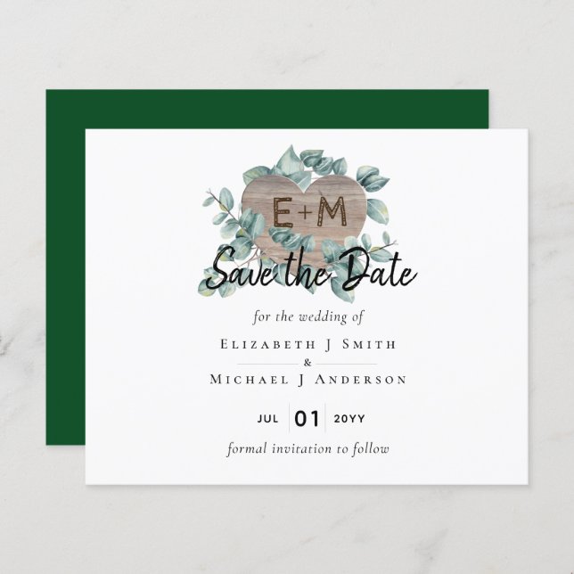 Eucalyptus Mariage - Aquarelle Verdure Monogramme (Devant / Derrière)