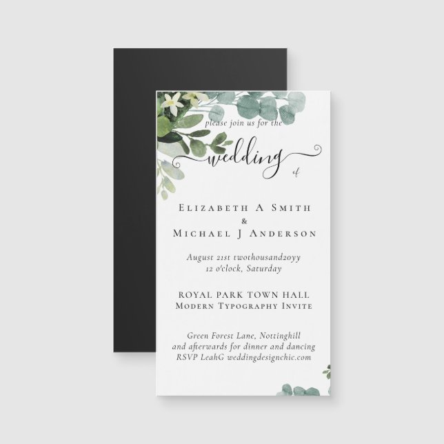 Eucalyptus Mariage Aquarelle verte Invitations (Devant / Derrière)