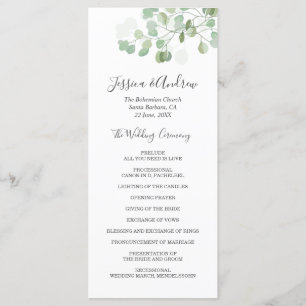 Eucalyptus Mariage Ceremony Programme Foliing