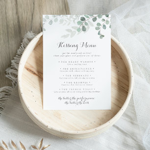 Eucalyptus Mariage Kissing Menu Carte de jeu