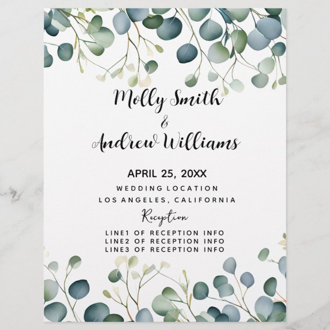 Eucalyptus mariage mariage vert Invite (Devant)