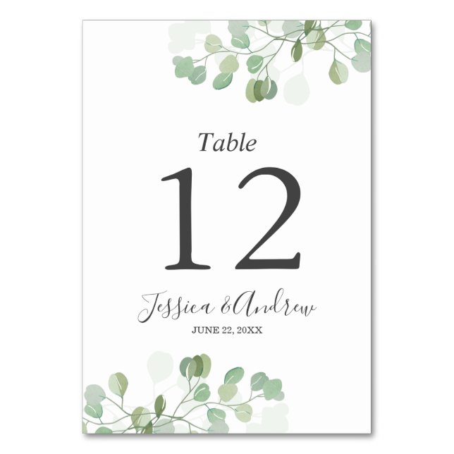 Eucalyptus Mariage Numéro de table Carte Rustique  (Par défaut)