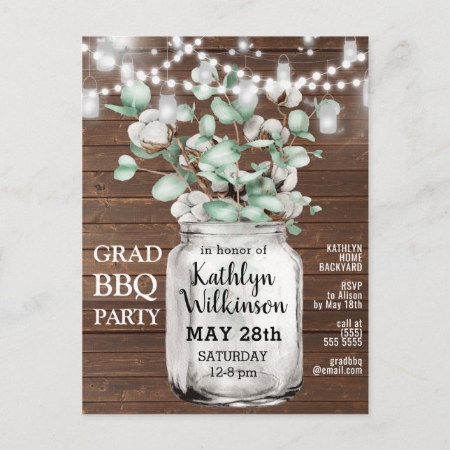 Eucalyptus Mason Jar Graduation Party Invitation (Devant)
