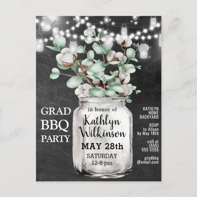 Eucalyptus Mason Jar Graduation Party Invitation (Devant)